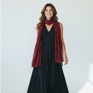 Kashmere Scarf Leopard Print Shawl Womens OS Red Black 100% Cashmere NWT Luxury